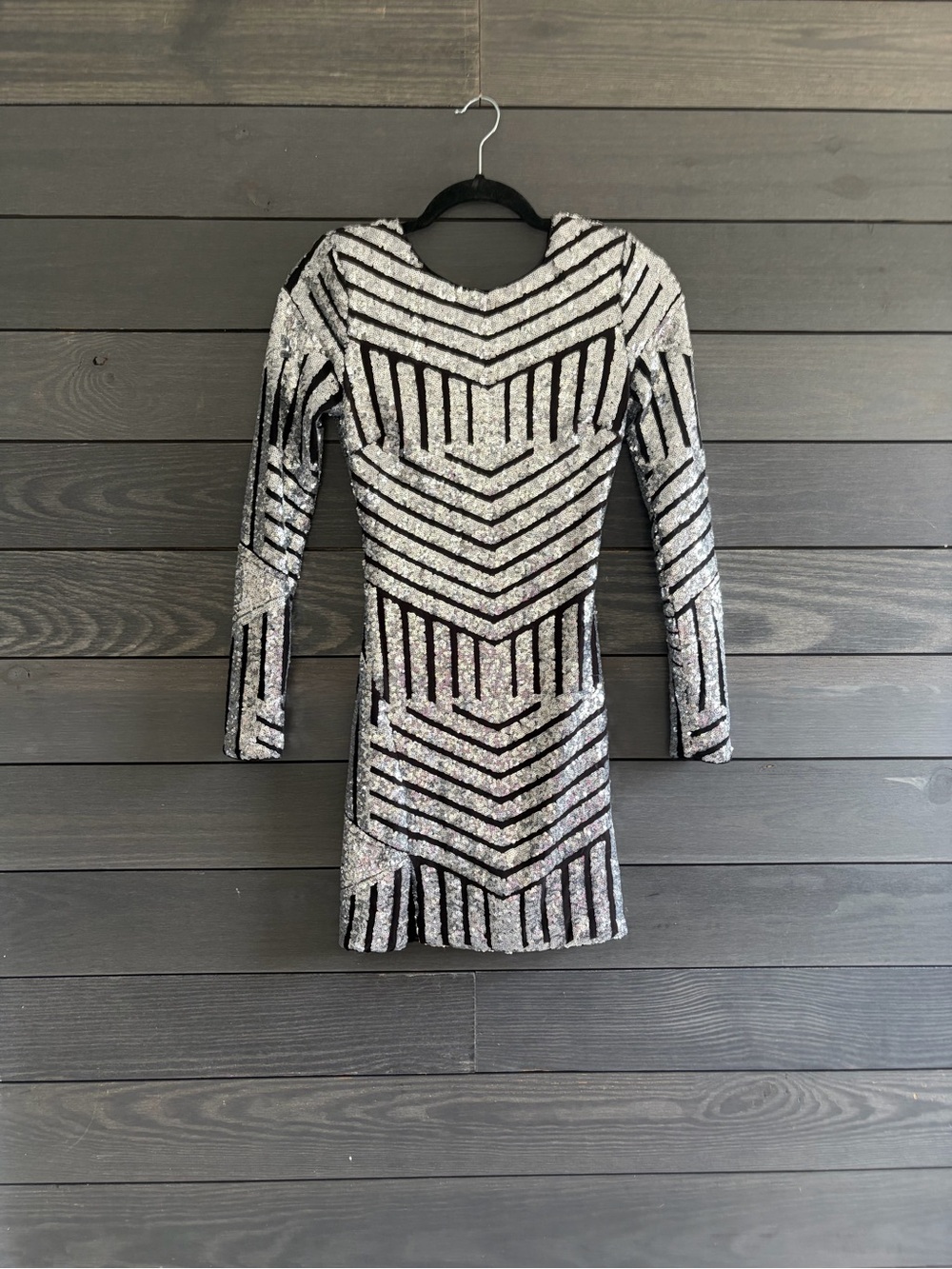 Dress the Population Silver and Black Sequin Mini Dress